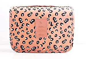 Doit Avoir Travel vacation makeup toiletry Bag organizer, waterproof bag with strong hanging hook (Pink Leopard)