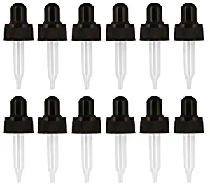 Year of Plenty Glass Eye Droppers for 5ml Essential Oil Bottles | Set of 12 | Black | Compatible with doTERRA, Young Living, Rocky Mountain, Plant Therapy, Plant Guru, Edens Garden, etc 5ml Bottles