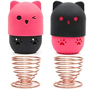 Ozazuco Beauty Blender Container/2 Beauty Sponge Travel Case and 2 Makeup Sponge Drying Holder/Cute Cat Silicone Makeup Sponge Travel Carrying Case/Beauty Blender Holder Dry Rack Easy To Carry.