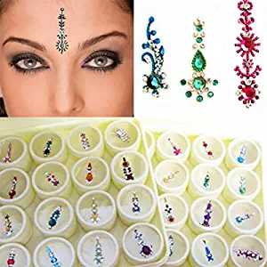 Bindi Box Long Multicolored Crystal Bindis Bridal face Jewels Forehead Tika (Pack of 20 Bindis)