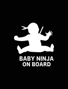 Baby Ninja On Board Decal Vinyl Sticker|Cars Trucks Vans Walls Laptop| White |5.5 x 5 in|DUC007