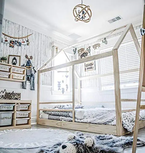 Full Size House Bed Frame with Railings