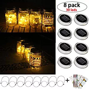 Bethlehem Lighting Regular Solar Mason lid Light, 8 Pack 30Led Fairy Firefly lid Lights, Including 8 Hangers and 6 pcs PVC (excluding jar), Best for Courtyard Garden,Decoration Interior Decora