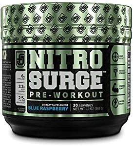 NITROSURGE Pre Workout Supplement - Energy Booster, Instant Strength Gains, Clear Focus, Intense Pumps - Nitric Oxide Booster & Powerful Preworkout Energy Powder - 30 Servings, Blue Raspberry