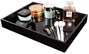 Waterproof Acrylic Vanity Tray, Remote Control Tray, Sturdy Valet Tray Organizer, Lucite Nightstand or Dresser Organizer for Change, Coin, Key, Phone, Glasses, Black Acrylic Bathroom Tray