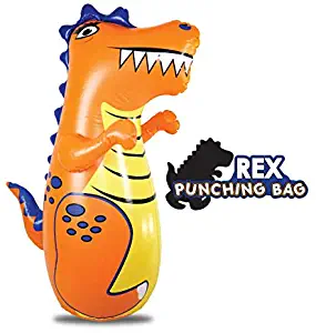 J&A's Inflatable Dudes T-Rex Dinosaur 47 Inches - Bop Bag | Kids Punching Bag | Inflatable Toy | Boxing - Premium Vinyl- Base is Already Filled with Sand for Bounce-Back Action! Weighted Bottom