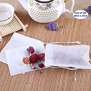 AKOAK 100 Pack Disposable Drawstring Tea infusers Tea Filter Bags for Loose Tea Herbs Spice Bouquet Garni Potpourri Bags（3.93