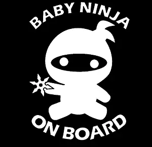 LLI Baby Ninja On Board 2 | Decal Vinyl Sticker | Cars Trucks Vans Walls Laptop | White | 7.5 x 5.5 in | LLI1451