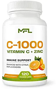 MFL Vitamin C + ZINC | C - 1000 | VIT C 1000mg | Zinc 25mg | Citrus Bioflavonoids 25mg | Non-GMO & Gluten Free | 120 Vegan Capsules
