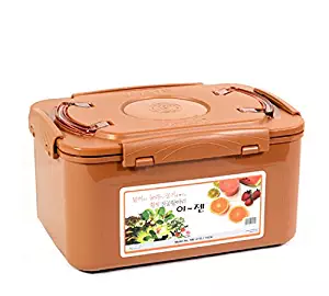 E-Jen Premium Kimchi, Sauerkraut Container Probiotic Fermentation with Inner Vacuum Lid (Earthenware Brown, 2.9 gal/ 11L)