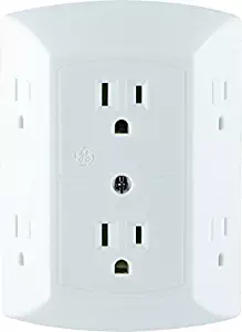 GE 6 Outlet Wall Plug Adapter Power Strip, Extra Wide Spaced Outlets for Cell Phone Charger, Power Adapter, 3 Prong, Multi Outlet Wall Charger, Quick & Easy Install, For Home Office, Home Theater, Kitchen, or Bathroom, UL Listed, White, 50759