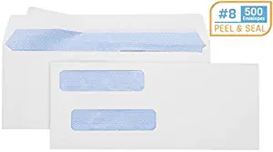 Office Deed 500 Pack #8 Double Window Check Envelope SELF SEAL Adhesive Tinted Security Envelopes Quickbooks Check, Business Check, Documents Secure Mailing, 3 5/8