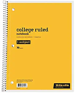 Just Basics Spiral Notebook, 8" x 10-1/2", 1 Subject, College Ruled, 70 Sheets, Yellow